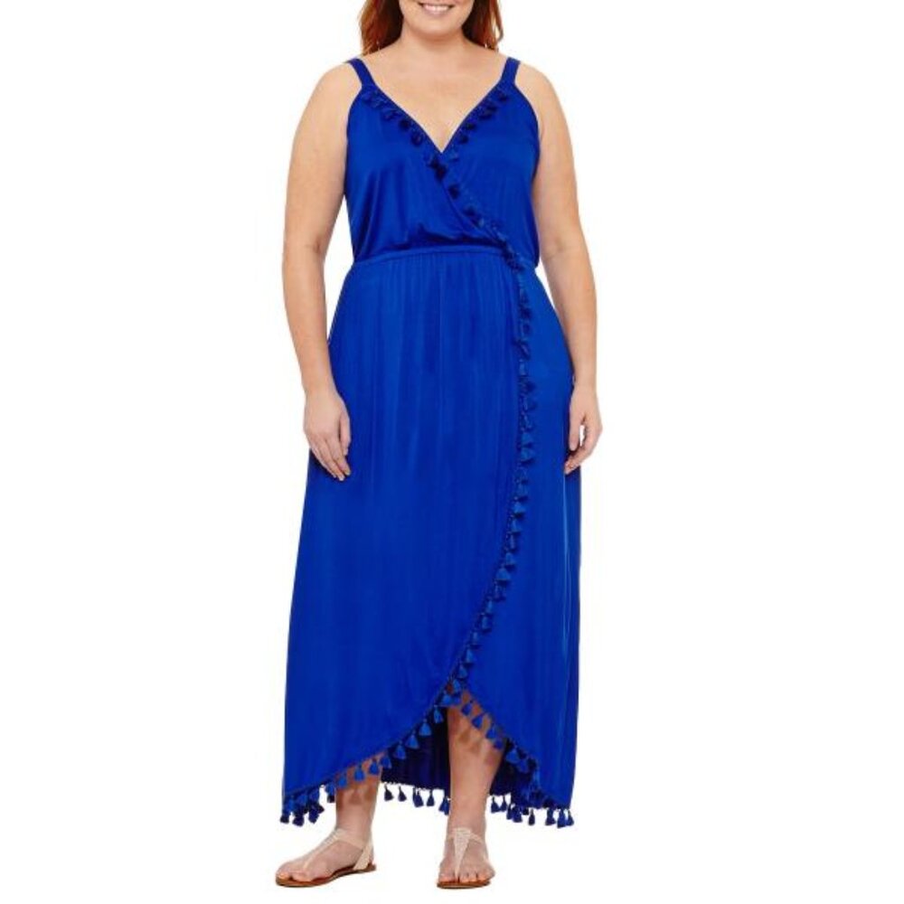 Spense Sleeveless Tassle Wrap Maxi Dress - Plus in Cobalt New With Tags Size 2X